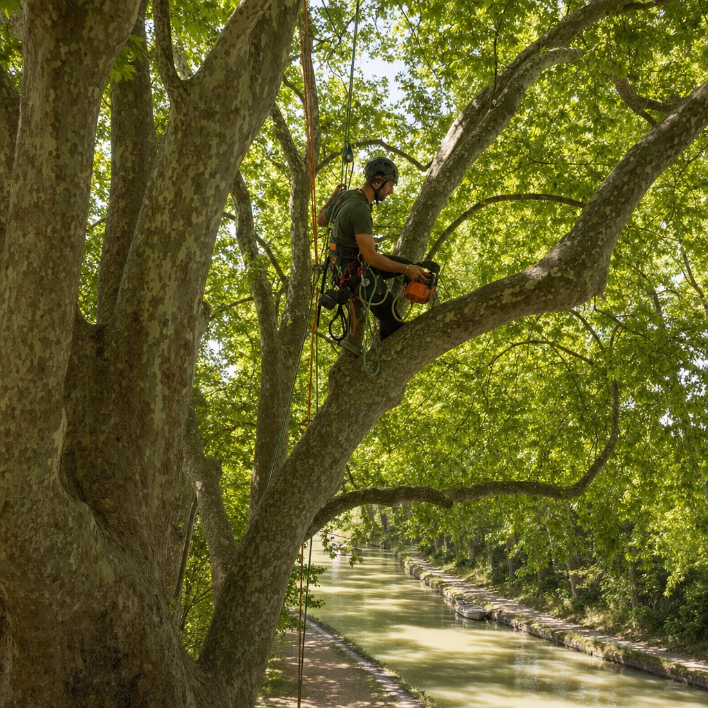 Platanes malades, branches sur la voie privée, élagage d'arbres en bord de canal : les règles claires.